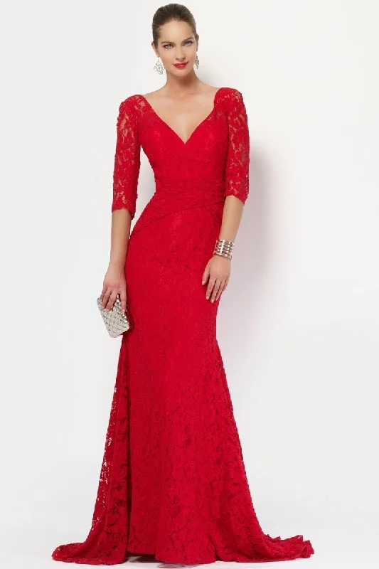 Alyce Paris Quarter Sleeve Lace Trumpet Gown