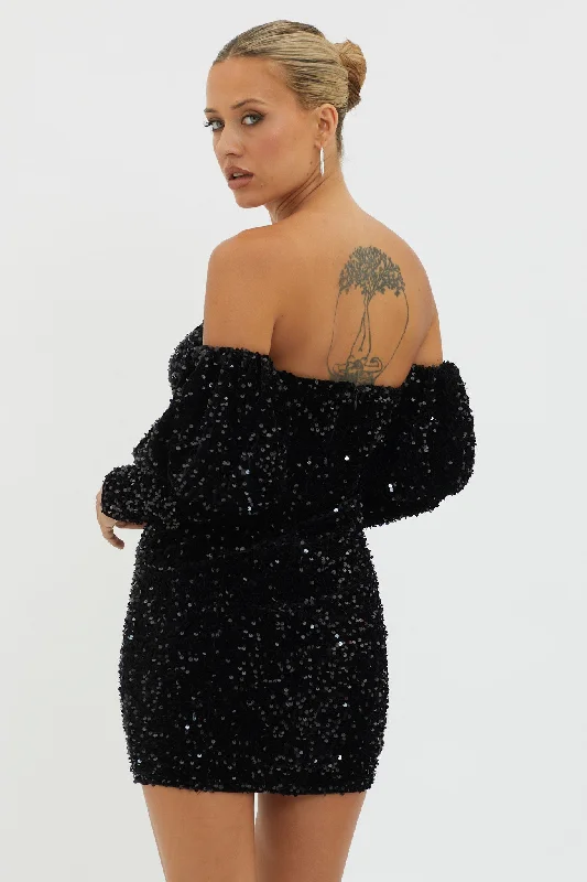 Merry & Bright Sequin Mini Dress Black