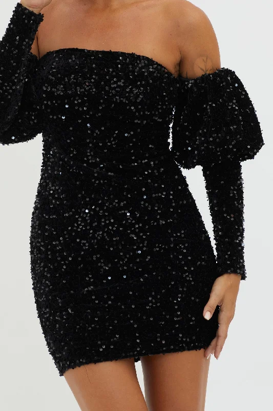 Merry & Bright Sequin Mini Dress Black