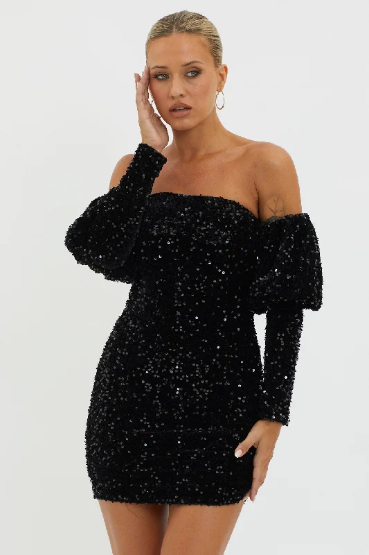 Merry & Bright Sequin Mini Dress Black