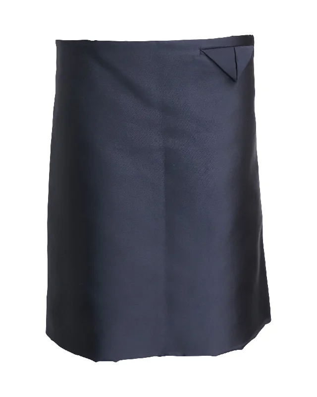 Bottega Veneta Straight Knee-length Skirt in Navy Blue Polyester and Silk