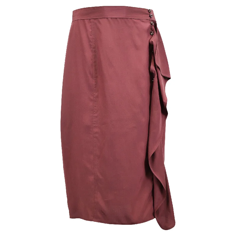 Yves Saint Laurent Draped Midi Skirt in Burgundy Silk