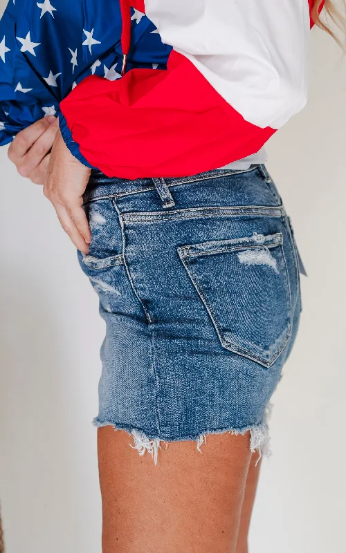 VERVET | Bulletproof High Rise Raw Hem Denim Shorts - Final Sale