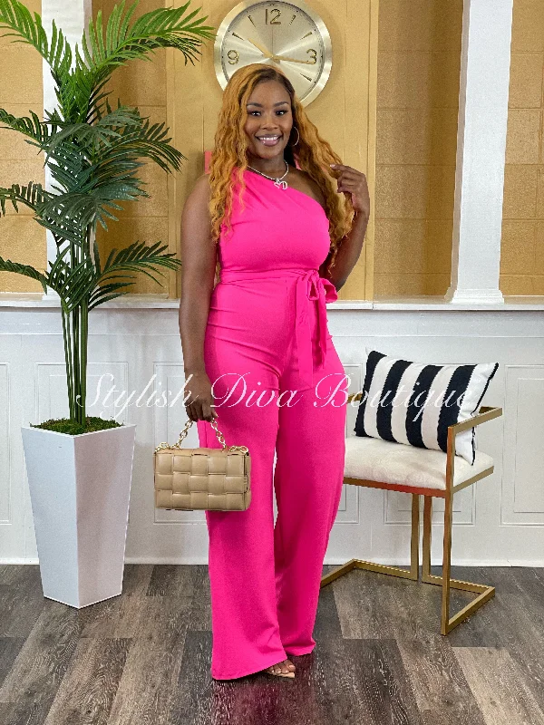 Night Out One Shoulder Jumpsuit (Pink)