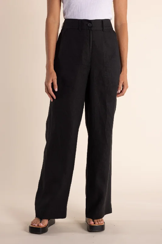 Two T's Linen Wide Leg Pant Black